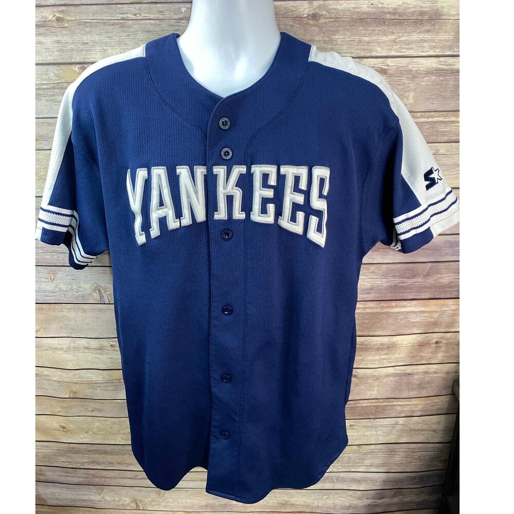 VTG Starter Yankees Jersey Youth XL MLB Baseball Button Shirt Navy
